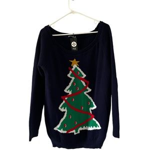 Boohoo Plus Off The Shoulder Navy Christmas Tree Sweater Size 20